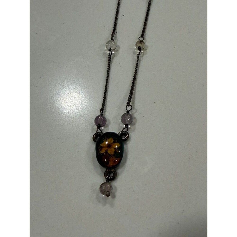 925 Sterling Resin Flower Necklace Boho